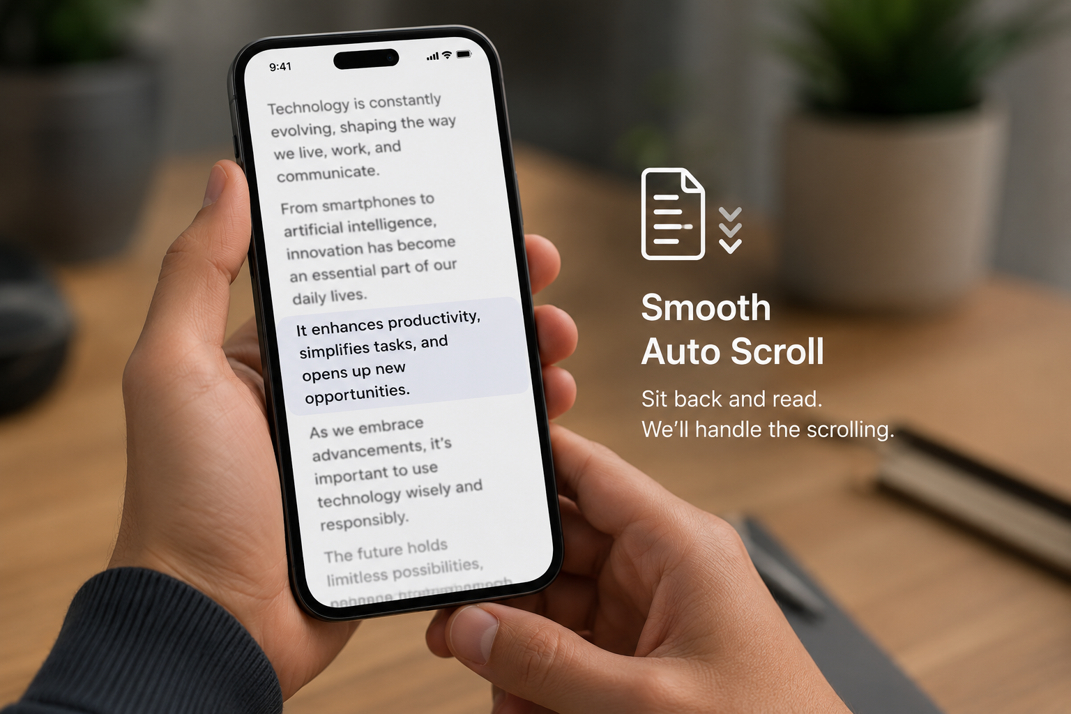 Smooth automatic scrolling text on a smartphone