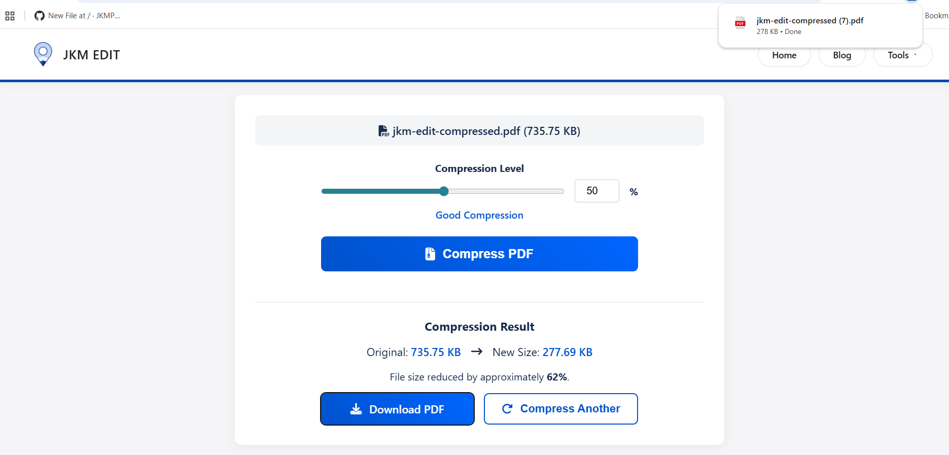 Step 4: Downloading the optimized small PDF file