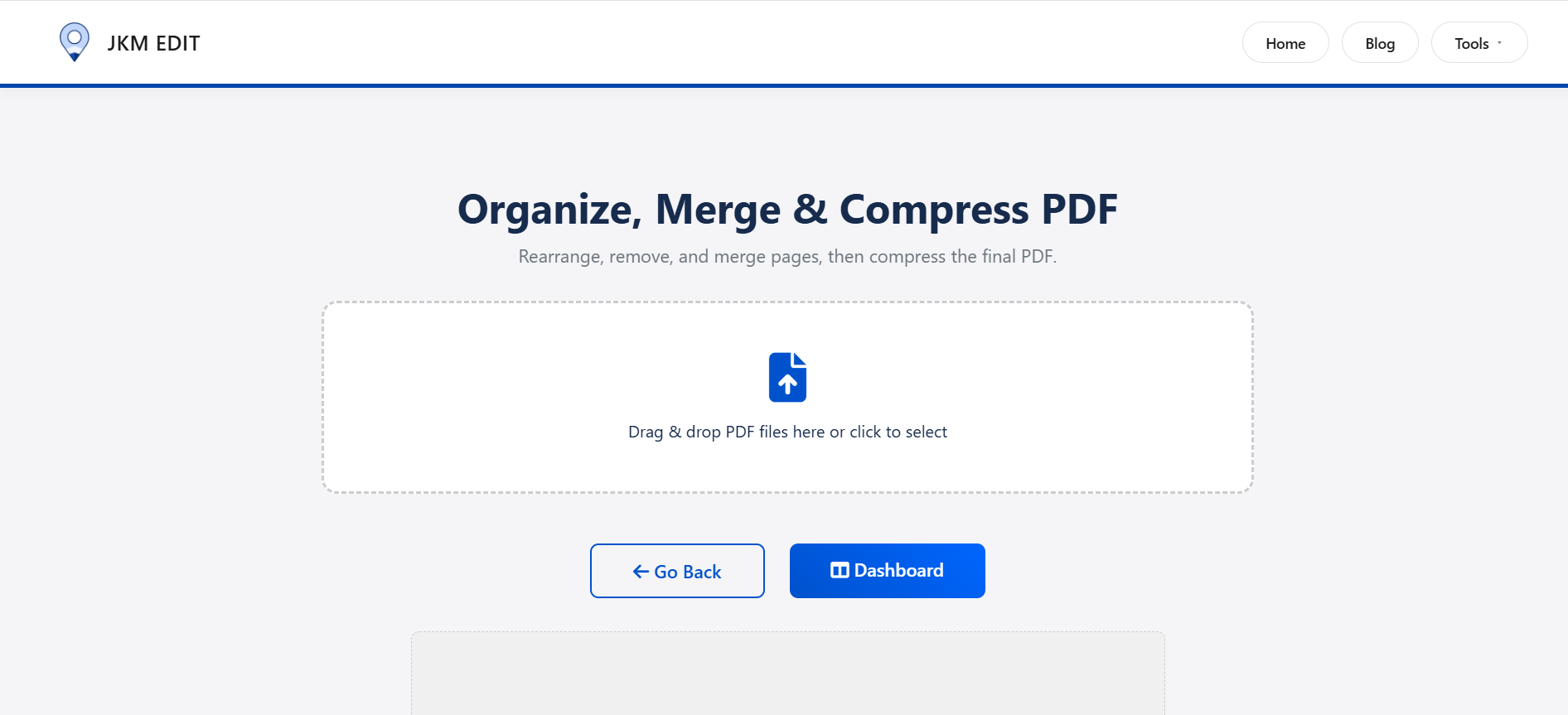 Screenshot of JKM Edit Merge PDF tool interface