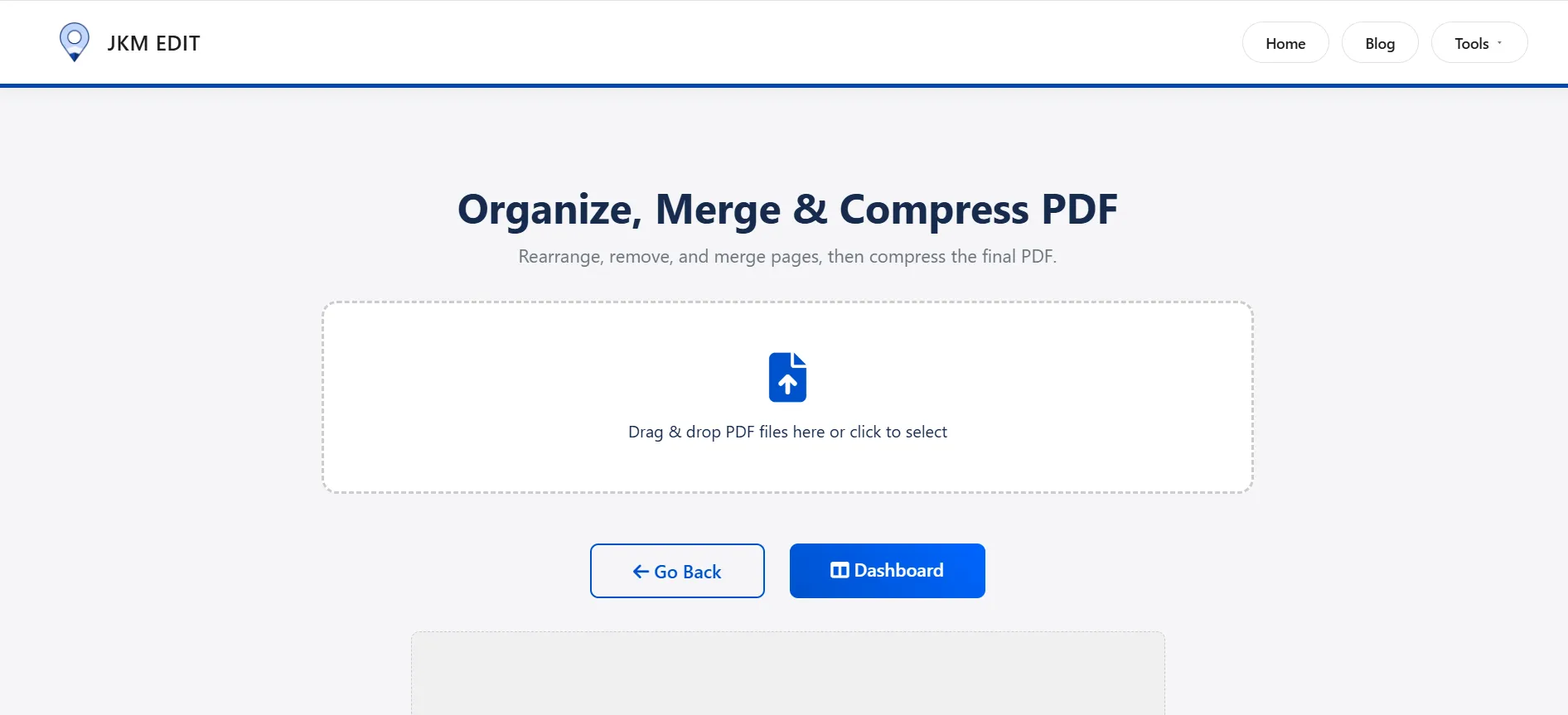 JKM Edit Merge PDF tool page