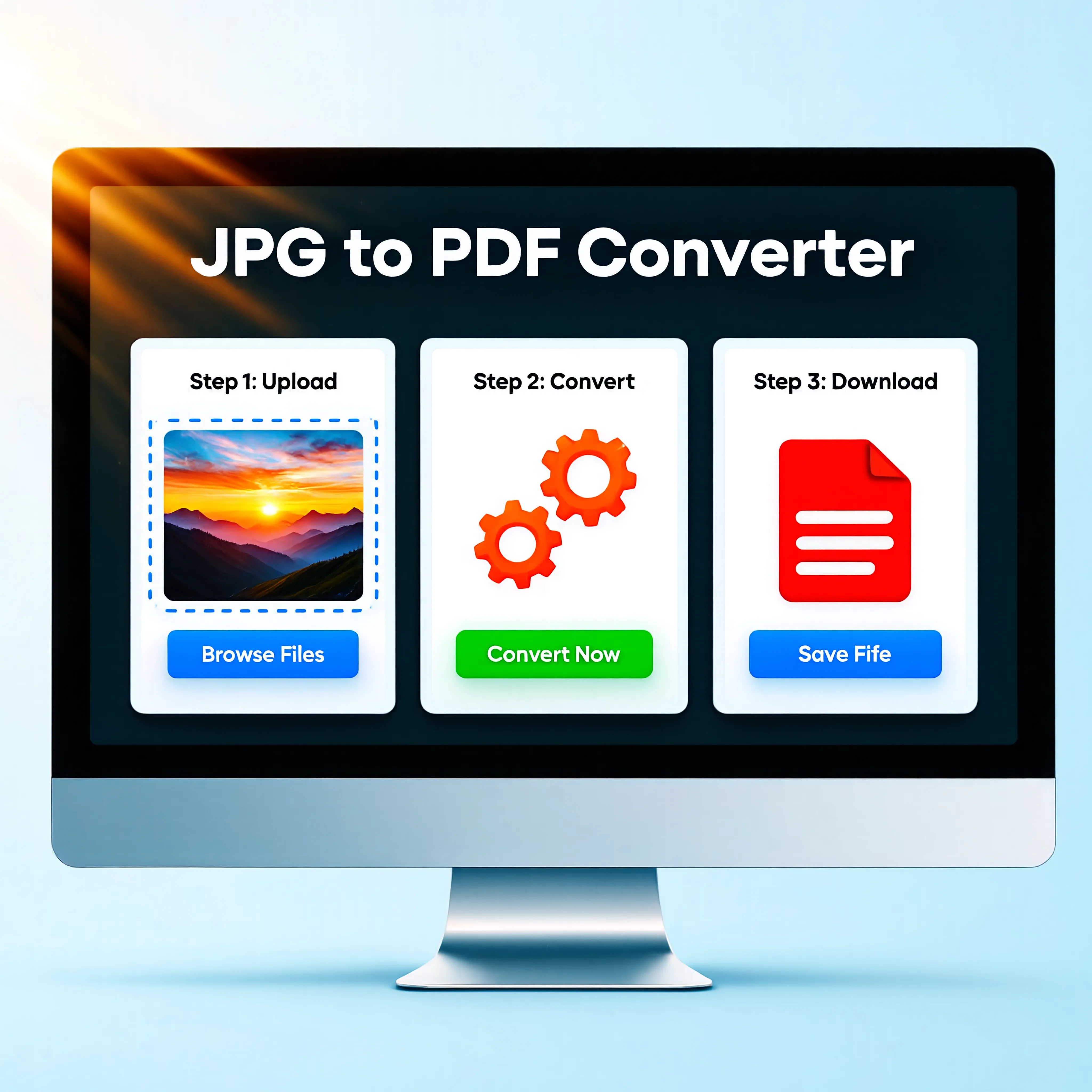 Step-by-step conversion of JPG to PDF on screen